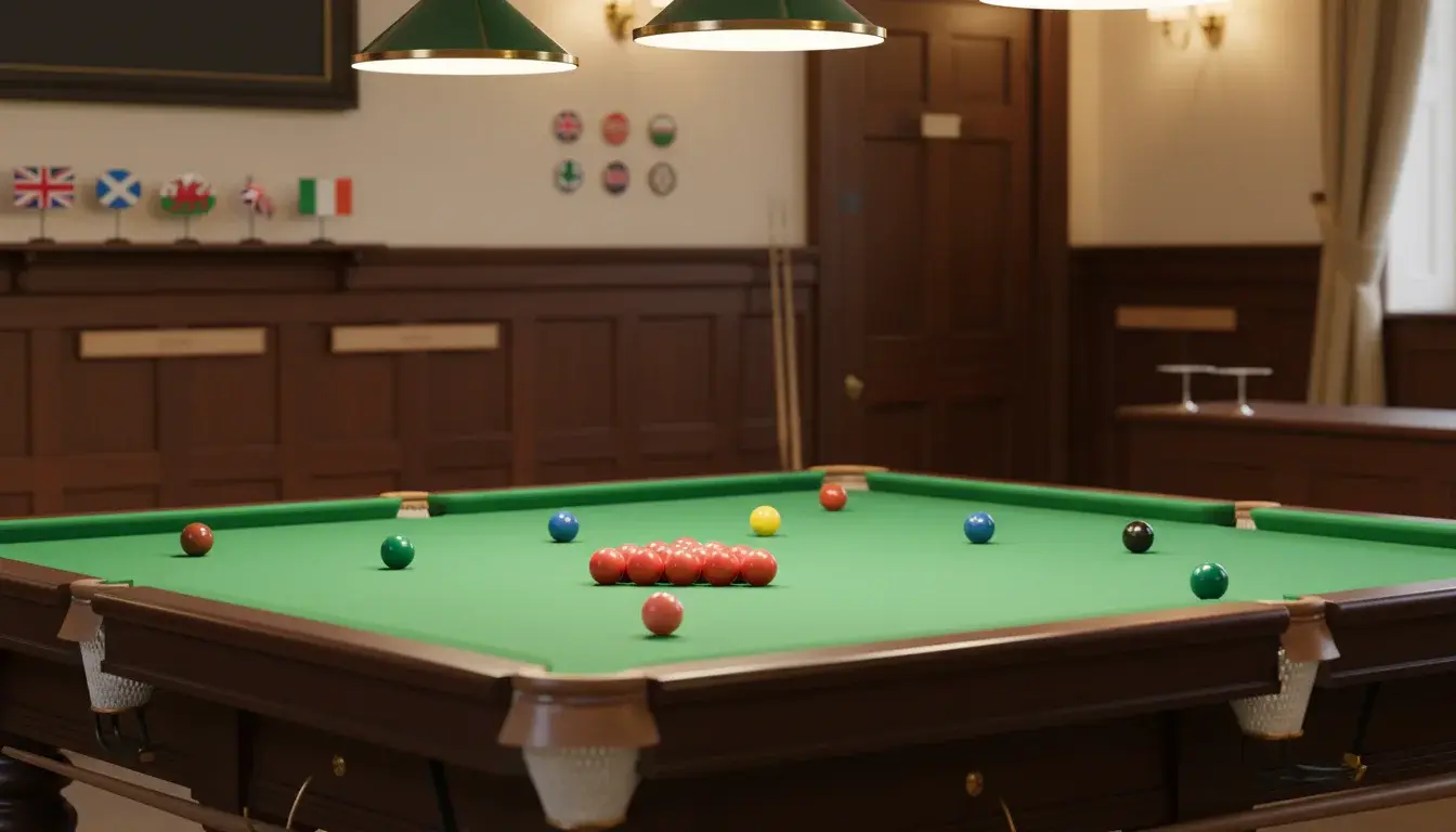 Snookertafel met Britse vlaggen voor Home Nations Series