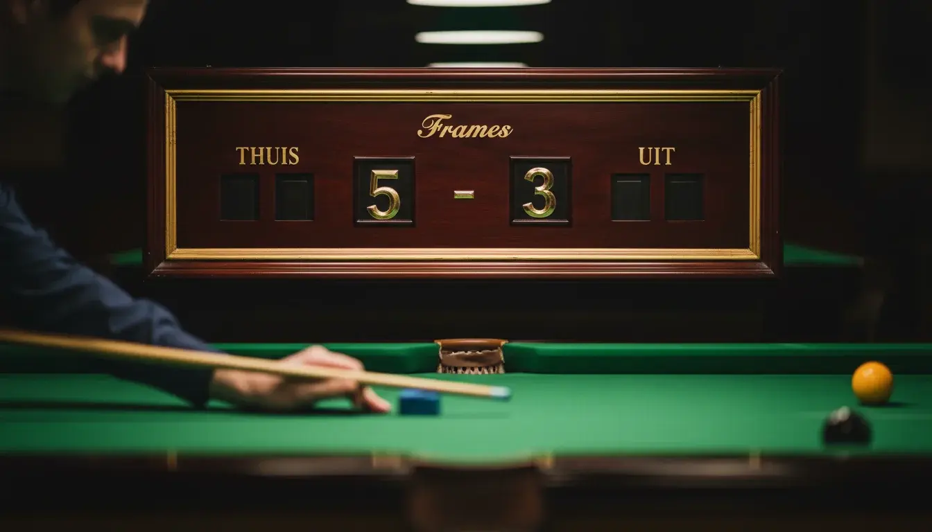 Snooker frame handicap scorebord met speler aan tafel