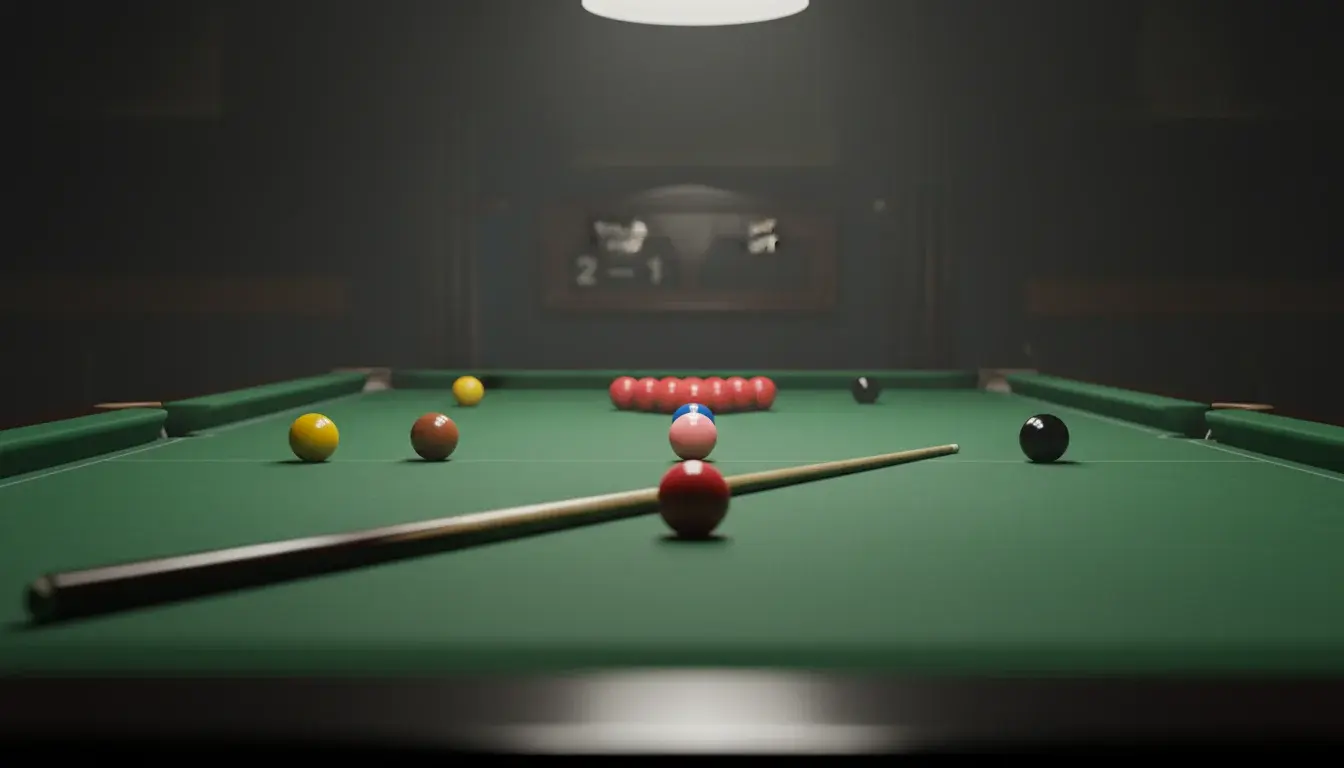 Snooker odds berekenen met keu en ballen op groene tafel