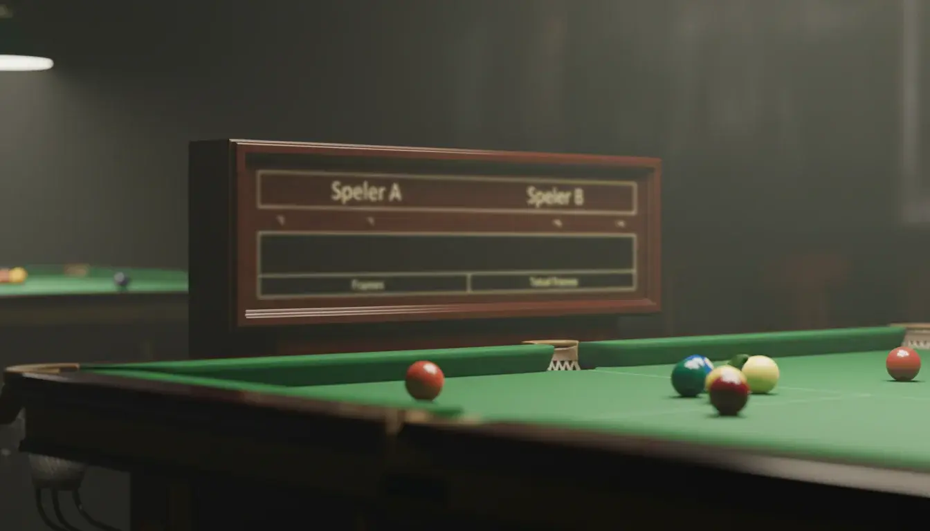 Snooker scorebord met frametelling en groene tafel