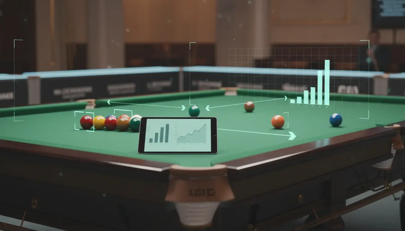 Snookertafel met statistieken en spelersdata