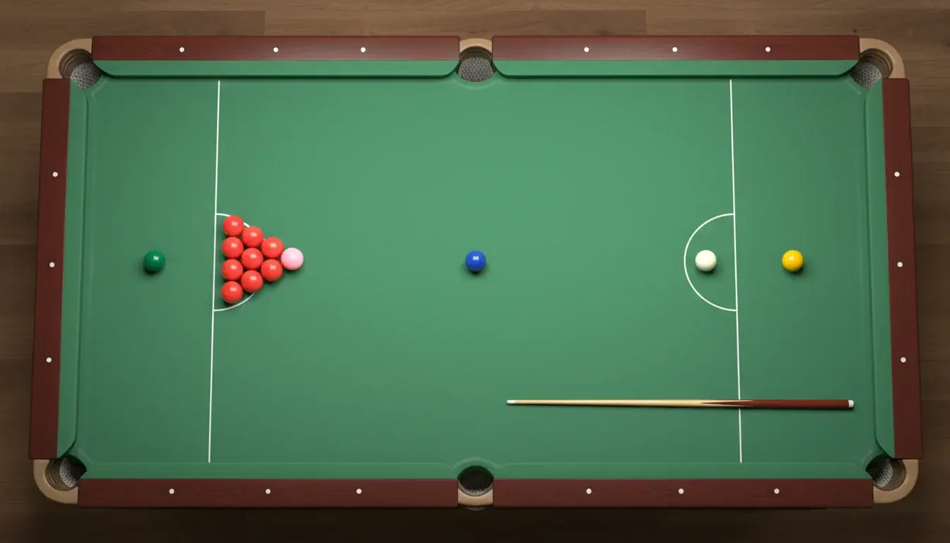 Snookertafel met keu en gekleurde ballen voor beginners