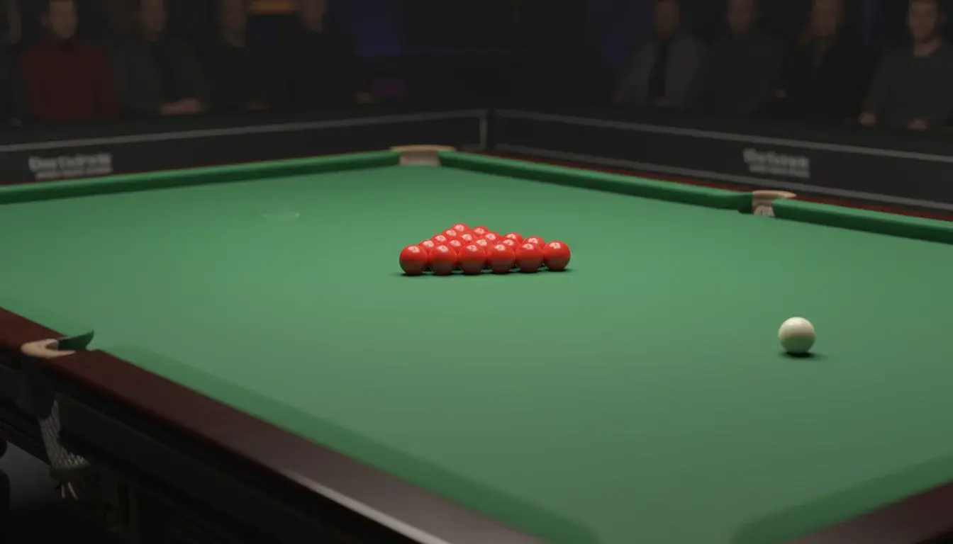 Snookertafel met gekleurde ballen in professionele speelhal met dramatische verlichting